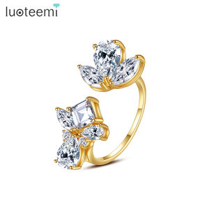 LUOTEEMI Mädchen Koreanische geometrische vergoldete neue Schmuck Frau Trendy Finger Zirkonia 5A niedlichen verstellbaren Cz Ring - Product Image 1