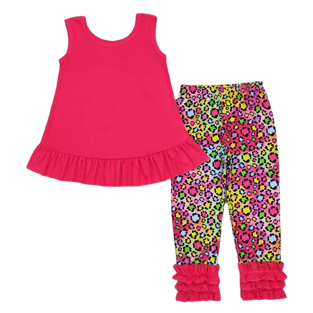 RTS Baby Girls all'ingrosso tunica con fiocco di cotone con balze pantaloni leopardati 2 pz set di abbigliamento Boutique