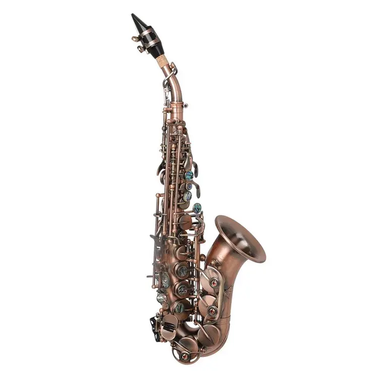 Saxophone Soprano Antique Rouge Clé Sib Instrument à vent en laiton Saxophone avec étui de transport Sax Stand