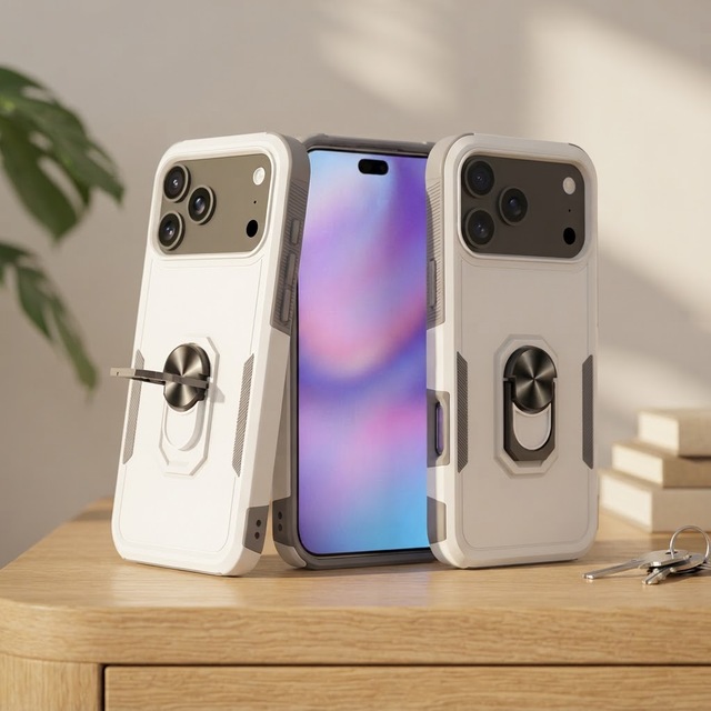 Ruite Hybrid TPU PC Phone Case for iPhone 17 18 Pro Slide Camera Cover 360 Ring Kickstand Heavy Duty Shockproof Protective Cover