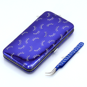 Custom Made Blue Stainless Steel Precision Serrated Tip Eyelash Extension Tweezers Wholesale <b>Cheap</b> Price Lashes Printed Matching - Product Image 1