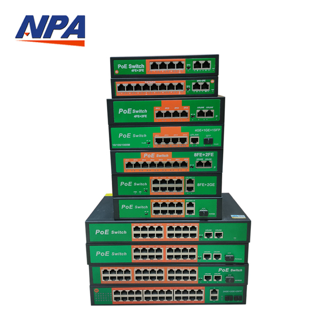 Factory Directly 4 8 16 24 Port Ethernet RJ45 POE Switch 48V 10/100MB 2 Uplink 250 Meter Network Switches for IP Camera