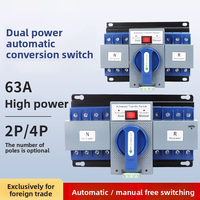 Saklar Transfer Otomatis Mini ATS 2P 4P 63A Kelas CB, Saklar Pengalih Daya Ganda untuk Sistem Tenaga Surya, Cadangan Generator Rumah