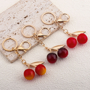 Portachiavi Multicolore a Forma di Ciliegia, Ciondolo Frutta Sfumato Tonalità Oro e Colore AB, Charm per Borsa con Chiusura a Moschettone/Cuore - Product Image 5