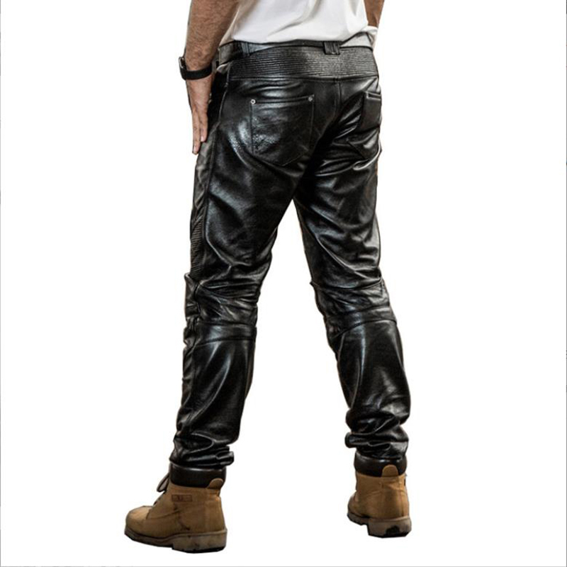 ARD Men's Motorbike Cowhide Leather Jeans Style Side Laces Nightclub