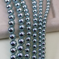 Perles en verre gris bleu argenté irisées de 6, 8, 10 mm, perles lâches pour colliers superposés, bijoux vintage, fabrication de cadeaux DIY, vente en gros