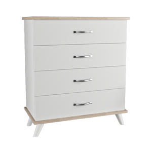 Cómoda Artemis Blanca Sonomo de 4 Cajones, Diseño Nórdico Moderno y Minimalista, Madera Sólida y Metal con MDF, Mesita de Noche con Almacenamiento para Dormitorio - Product Image 1