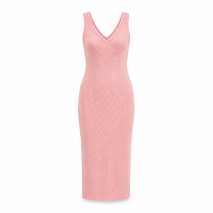Vestidos Midi de Punto Ajustados al Cuerpo para Mujer, Color <span class=keywords><strong>Rosa</strong></span> Rubor, Cuello en V, Sin Mangas, Tirantes Anchos, Venta al por Mayor - Product Image 4