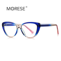 MORESE2317 Novedad Montura de Gafas TR90 Ojo de Gato con Bloques de Color Texturizados y Patillas con Bisagra de Resorte, Gafas para Ordenador con Bloqueo de Luz Azul