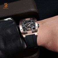 SANYIN Squelette Tourbillon Montre Mécanique Pour Hommes De Luxe Logo Personnalisé Tonneau En Acier Inoxydable Or Montre-Bracelet Fabricants