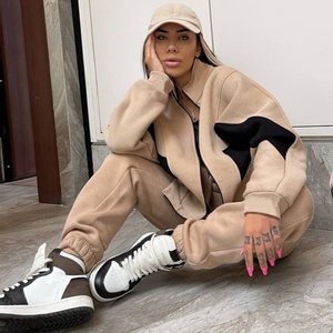 Hot Sale Fashion Women's Contrast Color 2-Piece Set Lined Casual Winter <b>Tracksuit</b> Full Zipper Stand Hoodie Jogger Knitted Plain - Product Image 1
