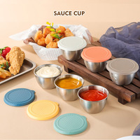 Bol à sauce en acier inoxydable réutilisable, petit bol à condiment en acier inoxydable de 80 ml avec couvercle
