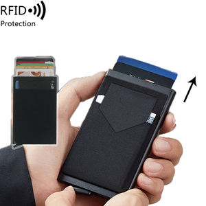 Portacarte Automatico Minimalista da Uomo con Blocco RFID, Portafoglio Ultra Sottile <span class=keywords><strong>e</strong></span> Leggero con Fermasoldi - Product Image 1