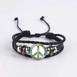 <span class=keywords><strong>Bracelet</strong></span> tressé multicouche unisexe en alliage avec signe de la paix PK 2026, style rétro punk, avec inscription « Give Peace a <span class=keywords><strong>Chance</strong></span> » - Product Image 4
