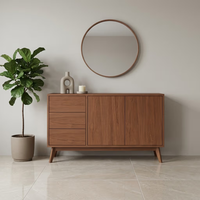 Commode à 3 tiroirs et 2 portes en bois de noyer, pieds coniques, style moderne du milieu du siècle, meuble de rangement pour salon, vente en gros OEM