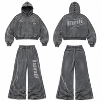 Ensemble de survêtement homme personnalisé délavé à l'acide, effet usé, avec sweat à capuche zippé et pantalon de survêtement large, style streetwear oversize, 100% coton, vente en gros