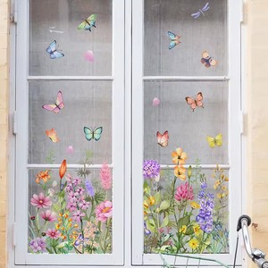 Pegatinas de pared, pegatinas para ventanas, pegatinas de pared con diseño de mariposas y flores coloridas, pegatinas electrostáticas de PVC coloridas, decoración del hogar DIY - Product Image 5