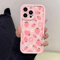 Nouvelle coque de téléphone portable à motif fraise pour iPhone 16 Plus 15 17 18 Pro Max, coque antichoc couleur bonbon, protection arrière