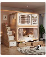 Lit superposé en bois pour enfants, style loft, confortable, adapté aux adultes, taille double, avec toboggan, pour hôtel/école