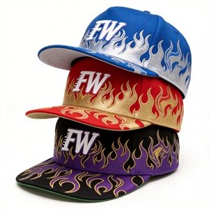 High Quality 5 Panel Snapback Hat Custom Logo Flame Embroidery Baseball Cap - Product Image 1