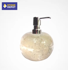 Distributeur de savon liquide en marbre beige de Bali - Design moderne, pompe à mousse, diamètre 8 cm, hauteur 15,5 cm, utilisation hôtelière, lot de 4 pièces - Product Image 6