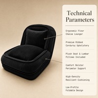 Schwarzer Gerippter Loungesessel mit Kissen, Einzelsitzer ohne Beine, Boden-Lazy-Sofa für Wohnzimmer, Großhandel ab Werk