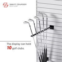 Moderno Exhibidor de Palos de Golf de Metal y Hierro con 10 Estantes, Lavable, con Logotipo Personalizado, Montaje en Slatwall, Recubrimiento en Polvo, para Tiendas