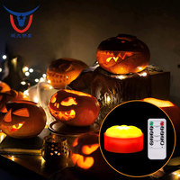 Ensemble de 3 bougies sans flamme en forme de citrouille d'Halloween, lumières orange vacillantes, minuterie à distance, piles AAA, décoration intérieure, vente en gros OEM