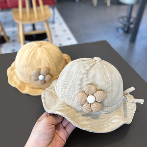 Cappello a Secchiello per Bambina in Stile Coreano con Applicazioni in Velluto a Coste, Traspirante e Caldo, Protezione Solare per Primavera, Autunno e Inverno - Product Image 4