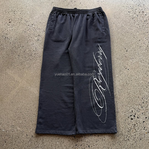 <span class=keywords><strong>Pantaloni</strong></span> da Jogging Personalizzati in Cotone French Terry 500gsm, Oversize Vintage a Gamba Larga, Stile Baggy, Lavaggio Acido, <span class=keywords><strong>Pantaloni</strong></span> a Zampa d'Elefante per Uomo - Product Image 2