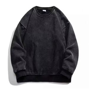 AI-MICH 360G Fleece O-Neck Washed Distressed Retro Glossy Embroidered Solid Pattern <b>Pullover</b> Eco-Friendly <b>Men</b> Women Winter - Product Image 4