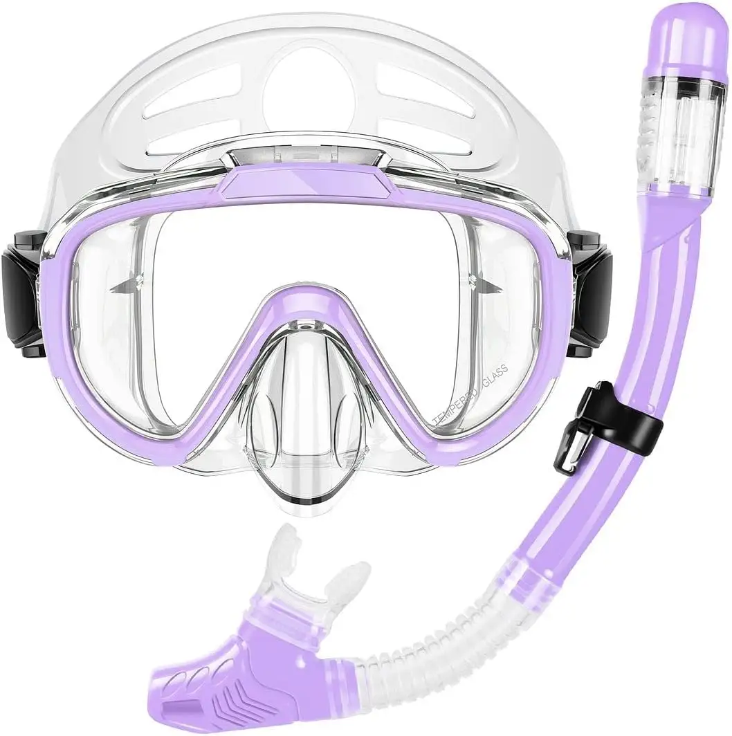 Meilleures ventes Ensemble combiné de plongée en apnée pour adultes de haute qualité Équipement pour sports nautiques Lunettes 2-en-1 Masque Dry Top Snorkel Silicone