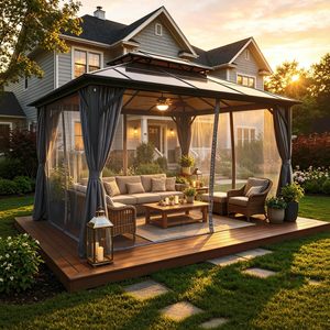 Gazebo de <span class=keywords><strong>Techo</strong></span> Rígido de 10' x 13', Gazebo de Policarbonato para Exteriores en Oferta, <span class=keywords><strong>Techo</strong></span> Doble con Malla Transpirable y Cortina de Privacidad - Product Image 1