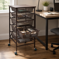 Chariot de rangement pliable robuste en fer à 5 niveaux avec frein pour la maison, le salon, la cuisine, le bureau – Fournitures commerciales en gros pour usine