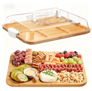 Planche à fromage portable <span class=keywords><strong>en</strong></span> <span class=keywords><strong>bambou</strong></span> <span class=keywords><strong>et</strong></span> bois avec couvercle <span class=keywords><strong>et</strong></span> fermoir, plateau de service pour fruits, dim sum <span class=keywords><strong>et</strong></span> fromages - Product Image 1