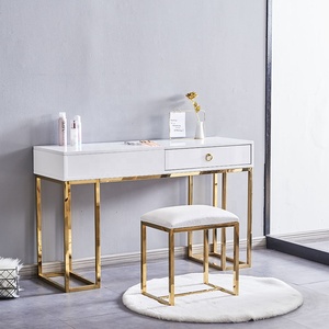 Thiết kế mới vàng chân thép không gỉ có độ bóng cao trang điểm Vanity bàn với gương và phân thiết lập màu trắng tạo nên bảng - Product Image 6