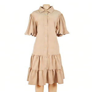 Vestidos de Verano para Mujer, Color Sólido, Algodón y Poliéster, Color Oliva, Midi, Tendencia, Tallas Grandes, Satén - Product Image 1