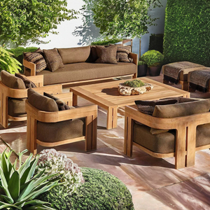 Luxury Modern Teak Wood Patio <strong>Garden</strong> Sofa Set Durable Outdoor Furniture with <strong>Rattan</strong> for Courtyard Park Use Including Sofa <strong>Table</strong> - Product Image 3