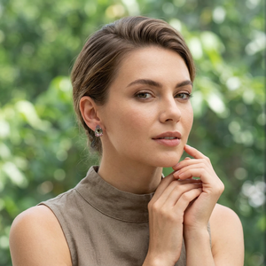 Natural Tourmaline Flower Shape Rhodium Plated Classic Style <b>Stud</b> <b>Earrings</b> 925 Sterling Silver Handmade Fine Gemstone Jewelry - Product Image 4