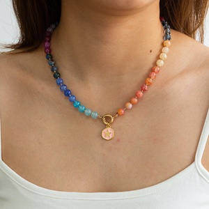 Nuevo Collar de Verano Hecho a Mano con Cuentas Estilo Ins, Cadena de Clavícula en Colores Caramelo, Lujo Ligero con Cuentas Esmaltadas y Diamantes Geométricos - Product Image 2