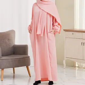 Abito da preghiera musulmano a maniche lunghe Abaya da donna Casual caftano islamico medio oriente turchia con cappuccio con tasca