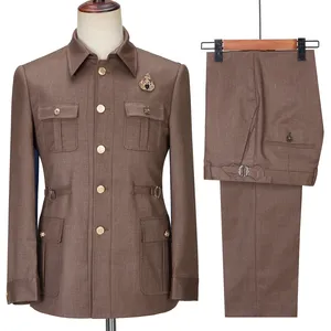 Safari Suit Winter Long Sleeve Blazer Masculine Outside Uniform Design Garment Factory Fancy Suits For Men