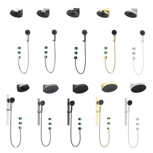 All-Copper Concealed Shower Set Round Rain Spray With Led Light Temperature Control For Bathroom - Product Image 1
