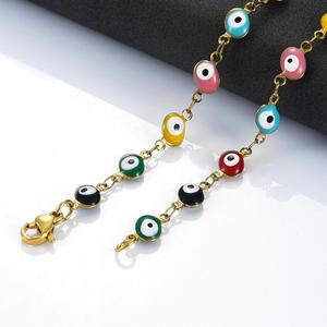 Collar de Cadena de Acero Inoxidable de 6mm con Ojo Turco y Cuentas Coloridas para Mujer, Gargantilla Chapada en Oro, Joyería Boho Metálica - Product Image 2