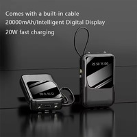 Banco de Energía de 20W con Pantalla Digital, Mini Banco de Energía de 20000mah con Cables Integrados, Cargador Portátil de Viaje para Teléfono