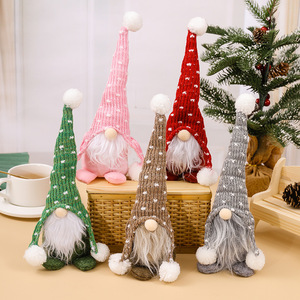 Poupée gnome sans visage en tricot de style nordique, chapeau à pompons multicolores, elfe en peluche pour la décoration de Noël, de l'étagère, du foyer et de la maison - Product Image 1