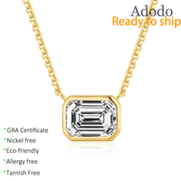 Collier avec pendentif en argent sterling S925, serti clos, émeraude taille éclat, diamant Moissanite couleur D VVS, avec chaîne