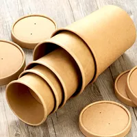 Bol à soupe jetable en papier kraft écologique à paroi simple de 8 oz avec couvercle pour sushis et plats à emporter