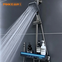 Ensemble de douche mural en aluminium brossé avec mitigeur monocommande, barre coulissante, affichage LED, douche pluie et douchette à main pour villa et hôtel - Système de douche