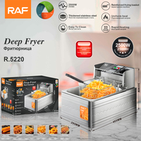 Freidora RAF R.5220 de 6L, Freidora Eléctrica Comercial de Acero Inoxidable, 2500W, Calentamiento Rápido para Restaurante, Bar de Snacks, Cocina